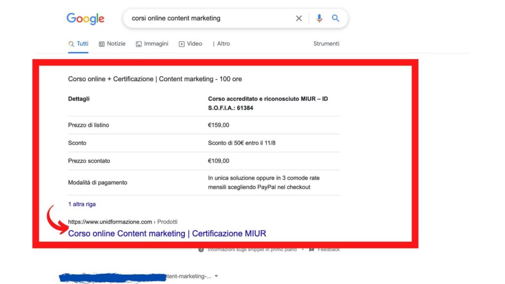 corso content marketing google serp