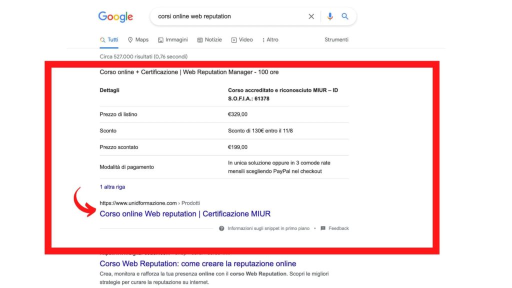 corso web reputation google serp