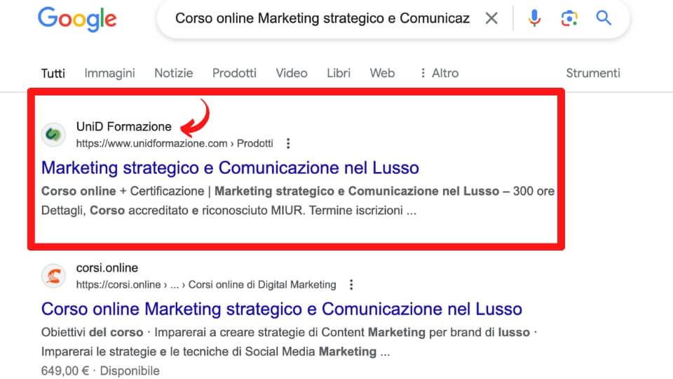 serp Corso online Marketing strategico e Comunicazione nel Lusso