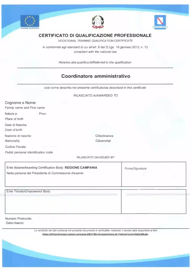 attestato coordinatore amministrativo