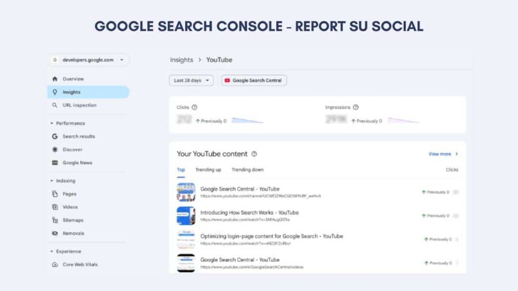 Report social su search console - opportunità per Instagram, TikTok, X e YouTube